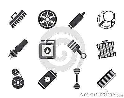 Silhouette Realistic Car Parts and Services icons Vector Illustration