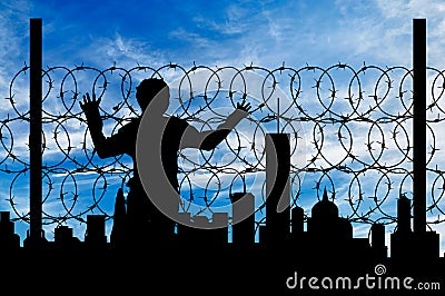 Silhouette refugee fence Stock Photo