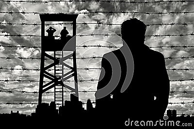 Silhouette refugee man Stock Photo