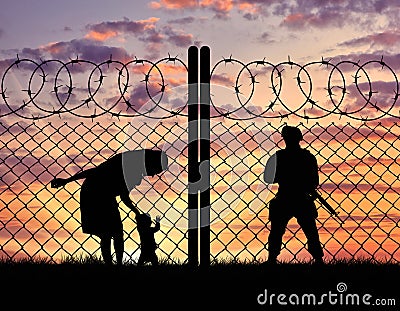 Silhouette refugee mother with a baby Stock Photo