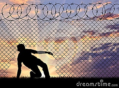 Silhouette of refugees crossed the border Stock Photo