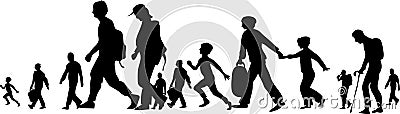 Silhouette of refugees people walking Vector Illustration