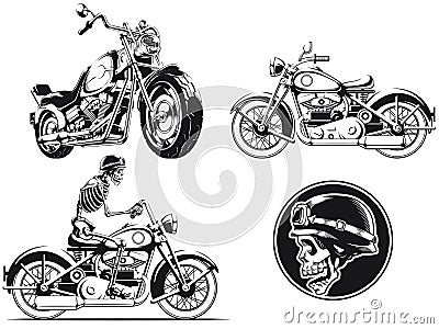 Silhouette rider biker motorcycle engraving vector Vector Illustration