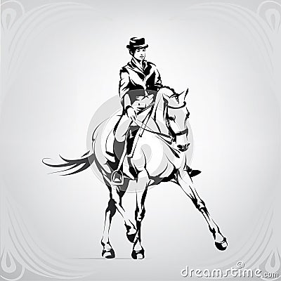Silhouette of a rider on a horse in dressage. vector illustration Vector Illustration