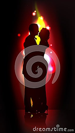 Silhouette of romantic couple Vector Illustration