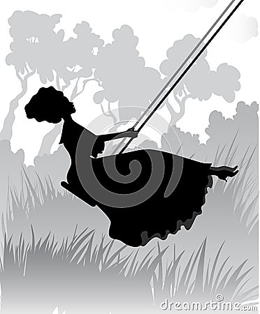 Silhouette of romantic girl on swing Vector Illustration