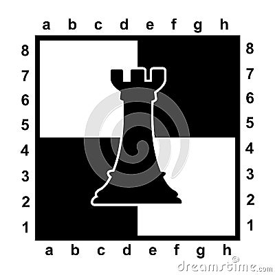 Silhouette of rook on chessboard Stock Photo