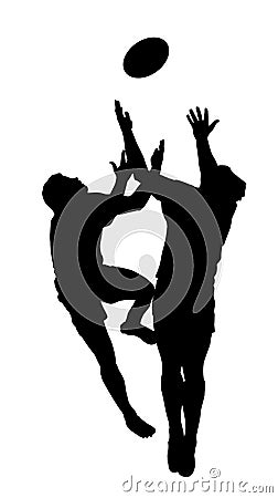 Silhouette - Rugby Jumping to Catch High Ball Vector Illustration