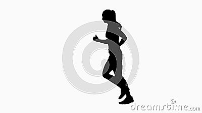 Silhouette running girl. Silhouette. White. Silhouette running girl, fit and muscular woman jogging, female runner with a slender figure is running, female stock footage Silhouette running girl. Silhouette. White. Silhouette running girl, fit and muscular woman jogging, female runner with a slender figure is running, female stock footage