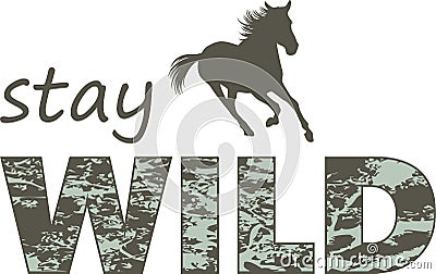 Silhouette of a running horse. Stay wild Vector Illustration