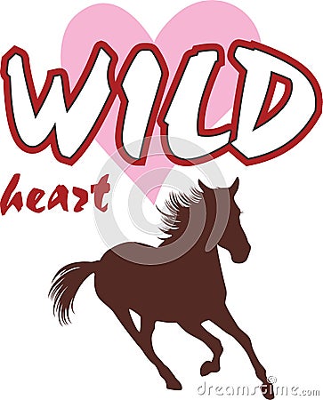 Silhouette of a running horse Wild Heart Vector Illustration