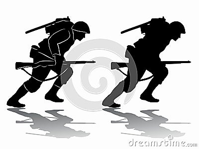 Silhouette of a running soldier, vector draw Vector Illustration