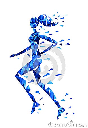 Silhouette of running woman of polygonal particles Vector Illustration