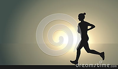Runner woman on the sunset Cartoon Illustration