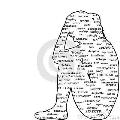 Silhouette of a sad woman with typography pattern Vector Illustration