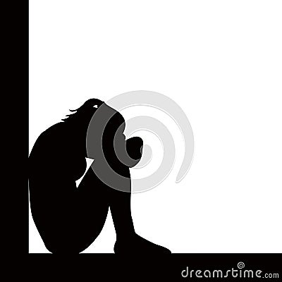 Silhouette of sad woman Vector Illustration