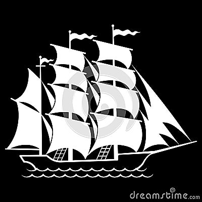 Silhouette of a sailing old ship, sailboat logo Vector Illustration