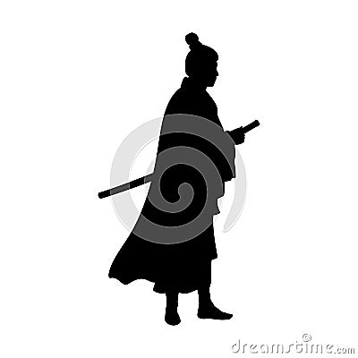 Silhouette Samurai warrior with katana sword. Vector Illustration
