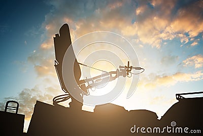 Silhouette Of Satellite Dish Antenna On Top TV Van Stock Photo