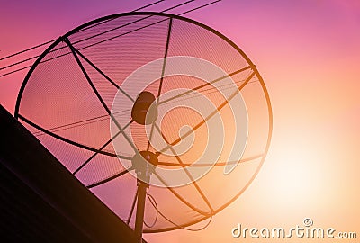 Silhouette satellite dish communication technology network Stock Photo