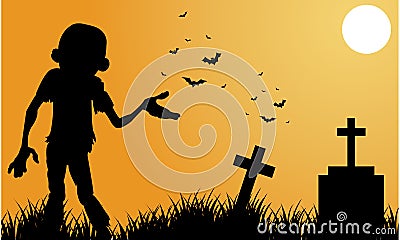 Silhouette of scary zombie halloween Vector Illustration