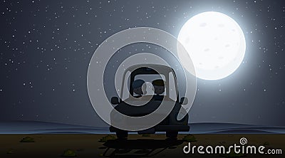 Silhouette scene wtih people driving at night time Vector Illustration