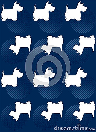 Silhouette scottie dogs with dots repeat pattern Vector Illustration