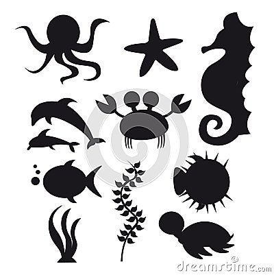 Silhouette sea animals Vector Illustration