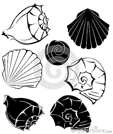 Silhouette of sea shells Vector Illustration