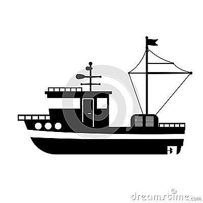 Silhouette of the sea towboat ship Vector Illustration