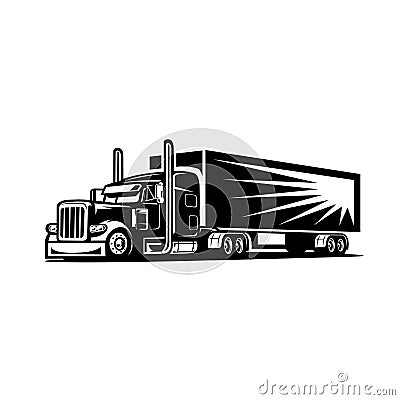 Silhouette of semi truck 18 wheeler with trailer side view vector image isolated Vector Illustration