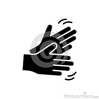 Silhouette of Shaking or clapping hands. Outline icon of palms rubbing against each other. Black simple illustration of applause. Vector Illustration