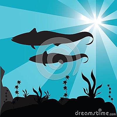 silhouette of a shoal of fish. Vector illustration decorative design Vector Illustration