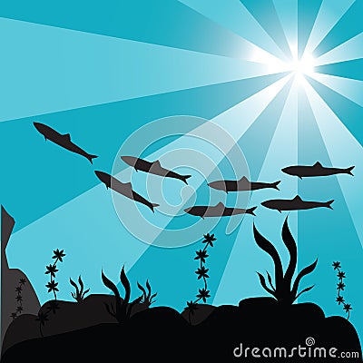 silhouette of a shoal of fish. Vector illustration decorative design Vector Illustration