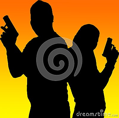 Silhouette shooting couple Stock Photo