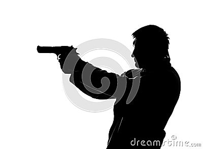 Silhouette of shooting man Stock Photo