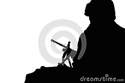 Silhouette shot of soldier and gun Stock Photo