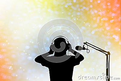 Silhouette singer women with headphone and microphone, concept v Stock Photo