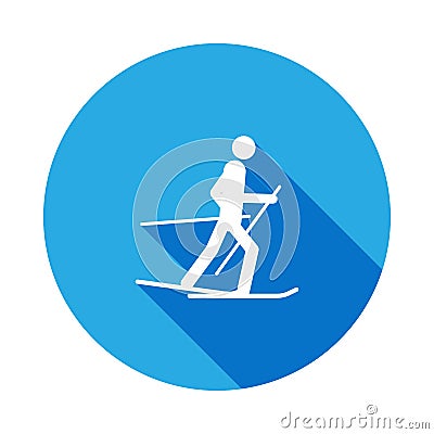 Silhouette Skier athlete isolated icon with long shadow. Winter sport games discipline signs and symbols can be used for web, logo Stock Photo