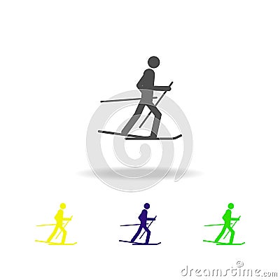 Silhouette Skier athlete isolated multicolored icon. Winter sport games discipline. Symbol, signs can be used for web, logo, mobil Stock Photo