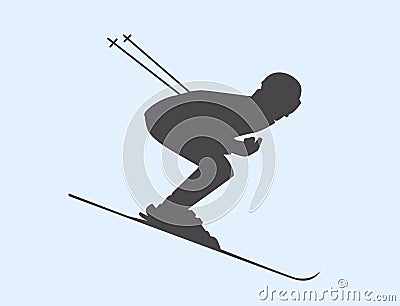 Silhouette of skier speeding down slope. Vector Illustration