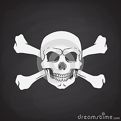 Silhouette of skull Jolly Roger with crossbones behind Vector Illustration