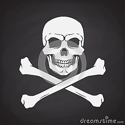 Silhouette of skull Jolly Roger with crossbones at the bottom Vector Illustration