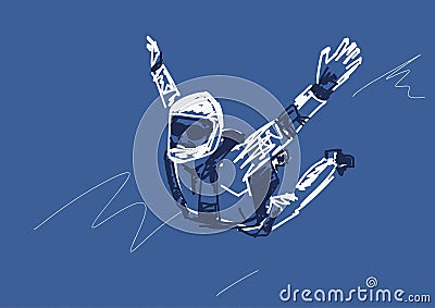 Silhouette of a skydiver on a blue background. Vector Illustration