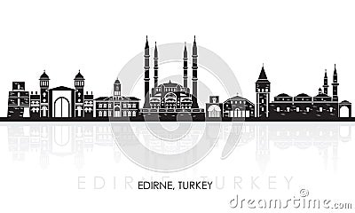 Silhouette Skyline panorama of city of Edirne, Turkey Vector Illustration