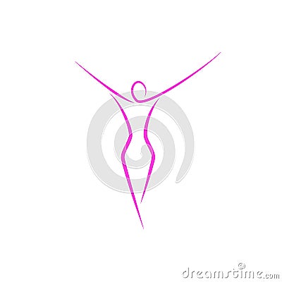 Silhouette of a slender girl logo, slim figure of a young attractive woman fitness model in a linear art style, a emblem template Vector Illustration