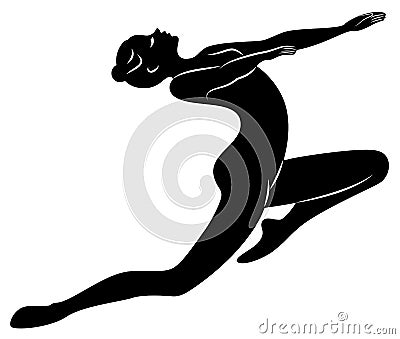 Silhouette of slender lady. Girl gymnast. The woman is flexible and graceful. She is jumping. Graphic image. Vector illustratio Stock Photo