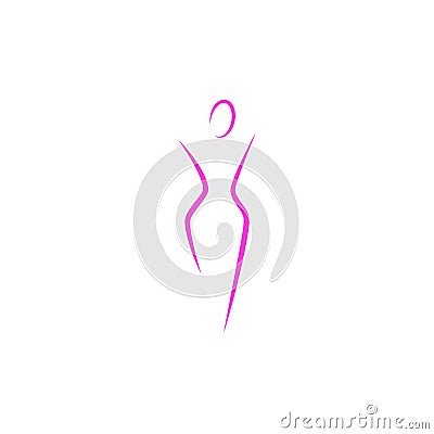 Silhouette of a slender woman body logo, abstract health feminine slim figure of a young girl pink lines art, mockup of a female Vector Illustration