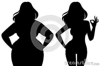 Silhouette of a slim and fat woman vector illustration Vector Illustration