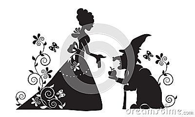 The silhouette of Snow white and the evil witch. Stock Photo